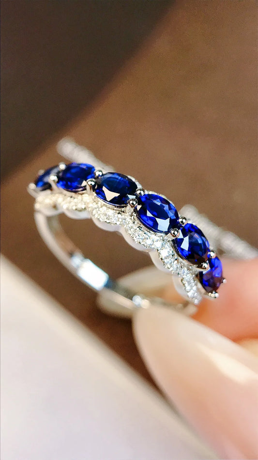 Ring 18K Gold 1.30ct Blue Sapphire Gemstone Diamonds Female Fine