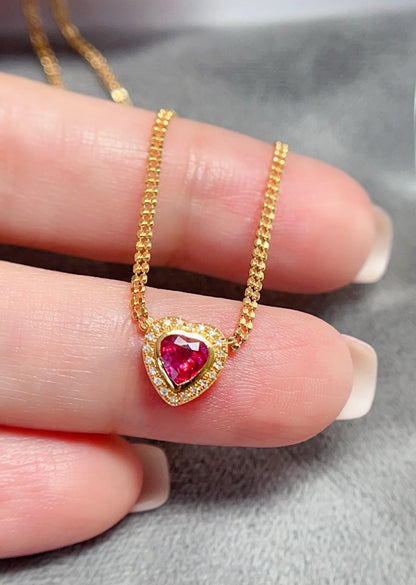 Necklace 18K Gold 0.6ct Red Ruby Diamonds Pendant Female's