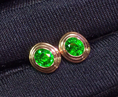 Earrings 18K Gold 1.78ct Tsavorite Diamonds Stud Female's Fine