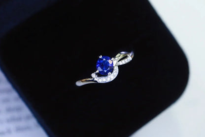 Ring 18K Gold 0.38ct Royal Blue Sapphire Gemstones Diamonds Female's