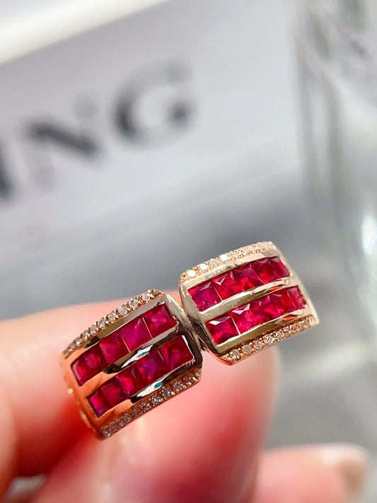 Ring 18K Gold 1.5ct Red Ruby Diamonds Female Anniversary Fine Jewelry