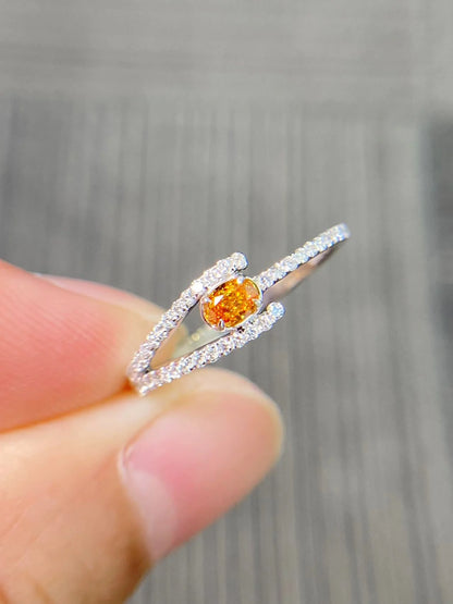 Ring 18K Gold 0.15ct Orangy Yellow Diamonds Wedding Female's