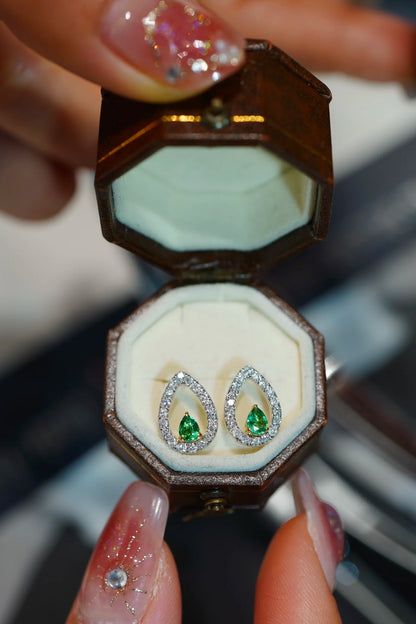 Earrings 18K Gold 0.3ct Green Emerald Gemstones Stud Female's Holiday