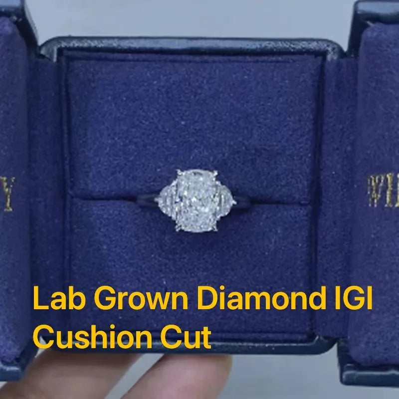 Ring 14K White Gold 2ct DEF VS-VVS Cushion Lab Diamond IGI Female's