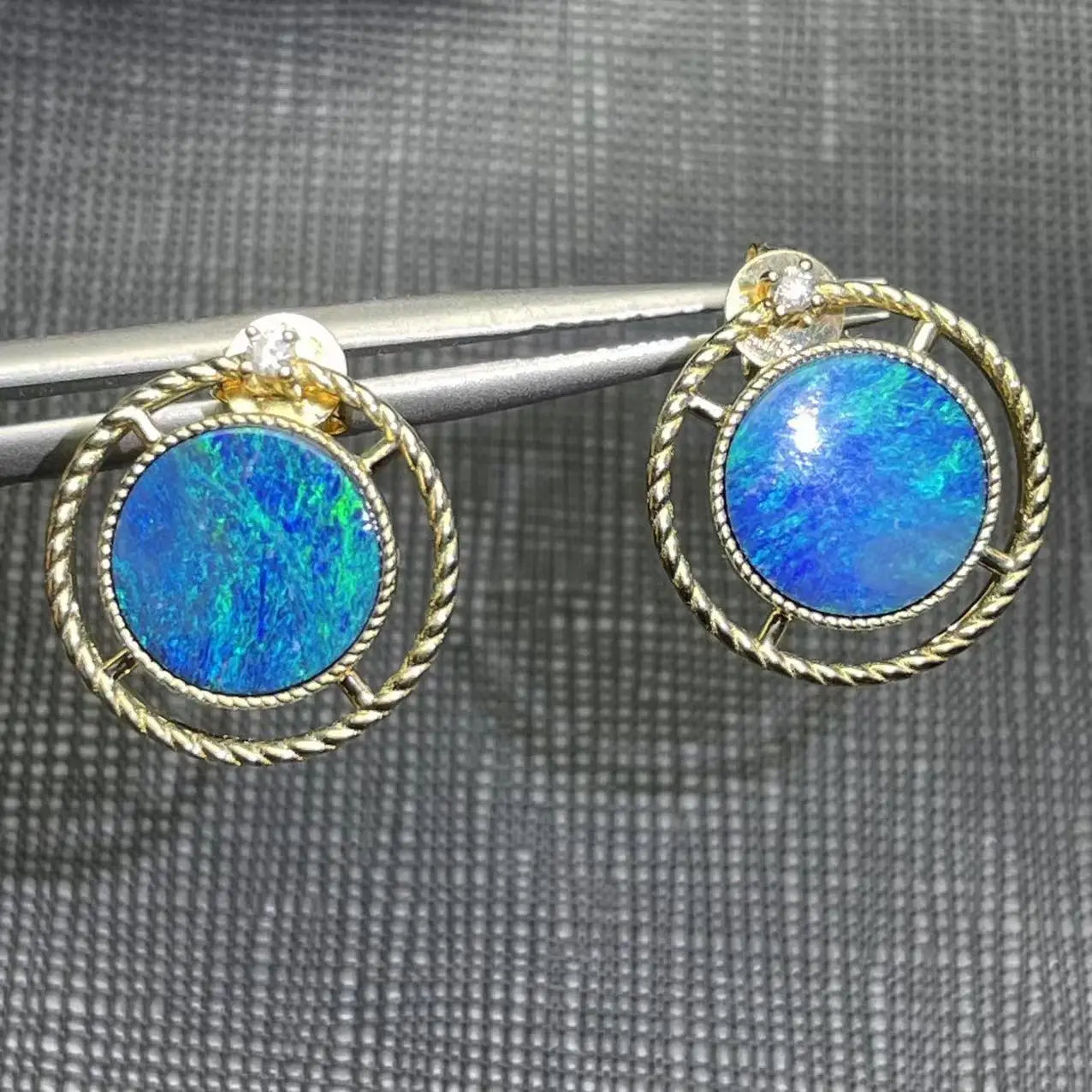 Earrings 18K Yellow Gold 3.6ct Australia Opal Gemstones Female's Gift