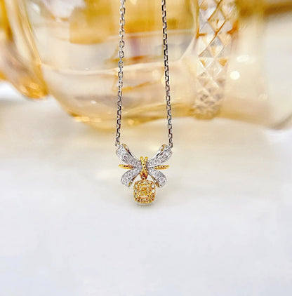 Necklace 18K Gold 0.10ct Yellow Diamonds Pendant Female's