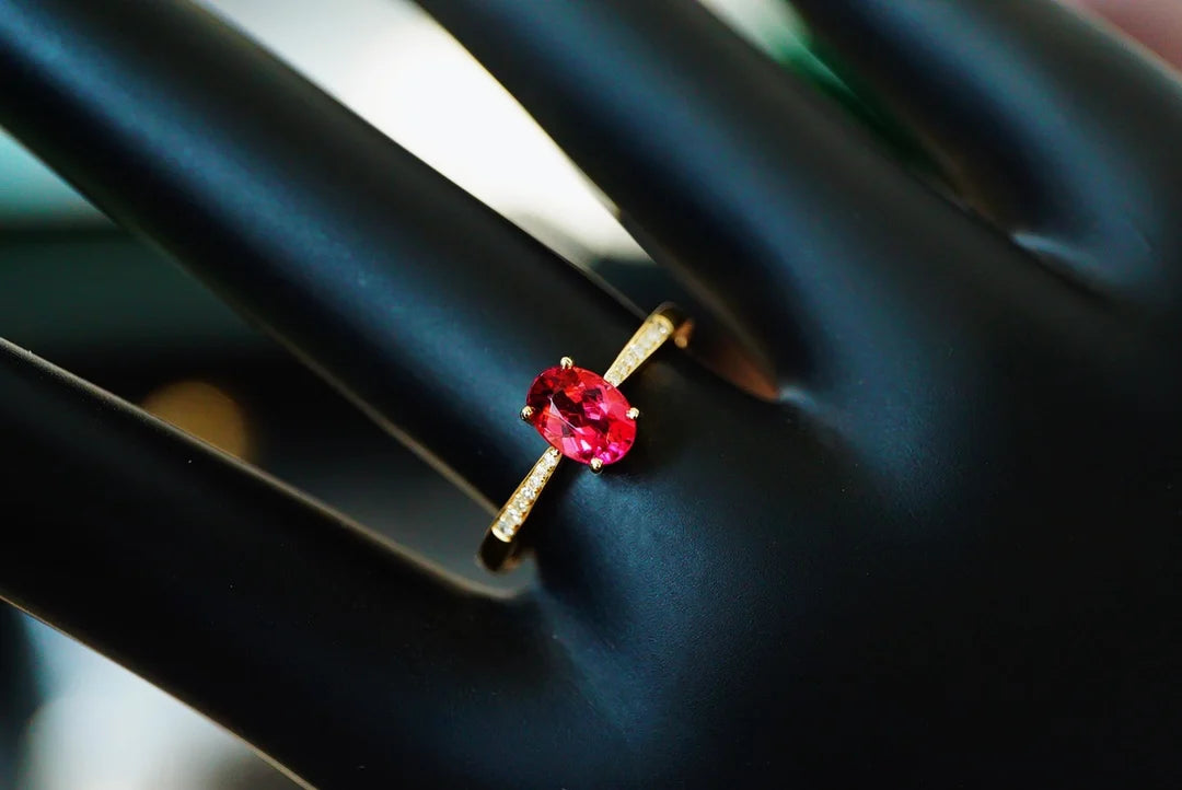 Ring 18K Rose Gold AU750 0.75ct Pink Tourmaline Gemstones Diamonds Female Fine Jewelry