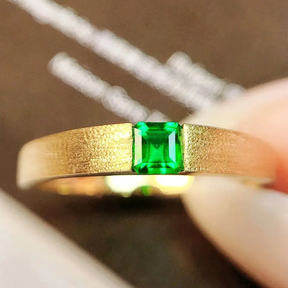 Ring 18K Gold 0.24ct Green Emerald Gemstones Male's