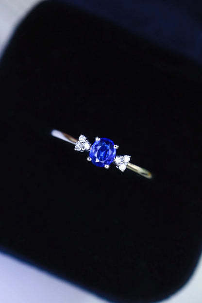 Ring 18K Gold 0.26ct Royal Blue Sapphire Gemstones Diamonds Female's