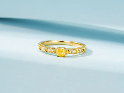 Ring 18K Gold 0.26ct Yellow Diamonds Engagement Female's