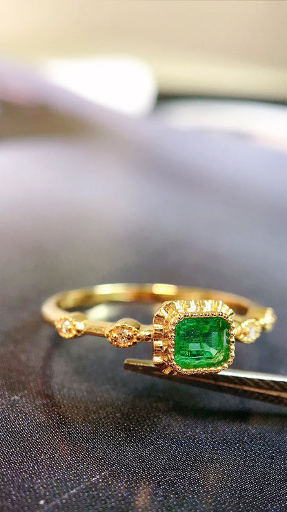 Ring 18K Gold 0.23ct Natural Vivid Green Emerald Gemstones Male Rings for Men's