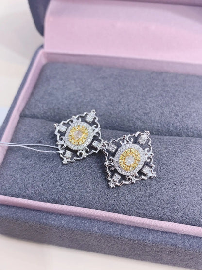 Earrings 18K Gold 0.16ct Yellow Diamonds Drop Female Fine Jewelry