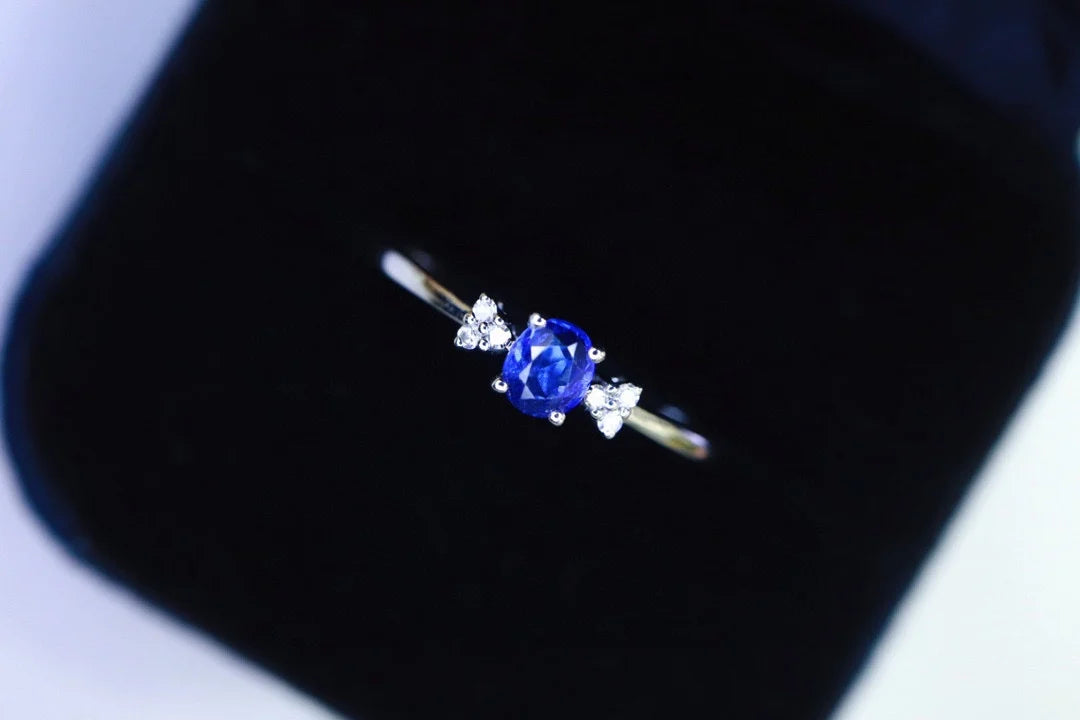 Ring 18K Gold 0.26ct Royal Blue Sapphire Gemstones Diamonds Female's