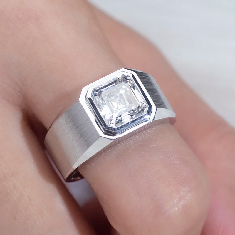 Ring 18K White Gold 2CT Lab Diamond Asscher Cut for Men US SIZE 8