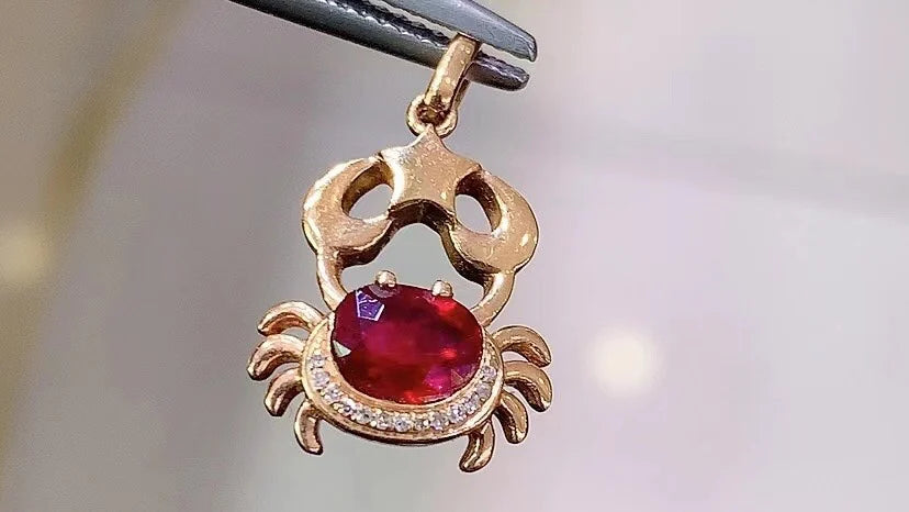 Pendant 18K Rose Gold 0.88ct Red Ruby Gemstones Necklace for Women