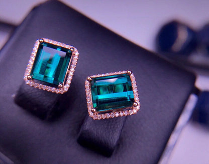 Earrings 18K Rose Gold 4ct Blue Tourmaline Brazil Drop Female's Fine