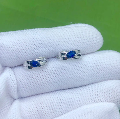 Earrings 18K Gold 0.71ct Blue Sapphire Diamonds Gemstones Female's