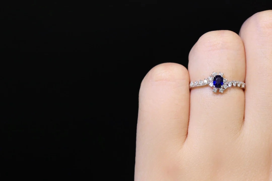 Ring 18K Gold 0.31ct Blue Sapphire Gemstones Diamonds Female