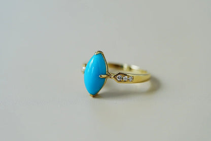 Ring 18K Gold 11.5*6.1mm Blue Turquoise Gemstones Diamonds Female Sporty