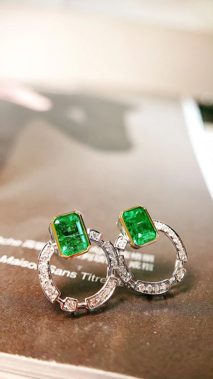 Earrings 18K Gold 0.72ct Green Emerald Gemstones Stud Female's Gift