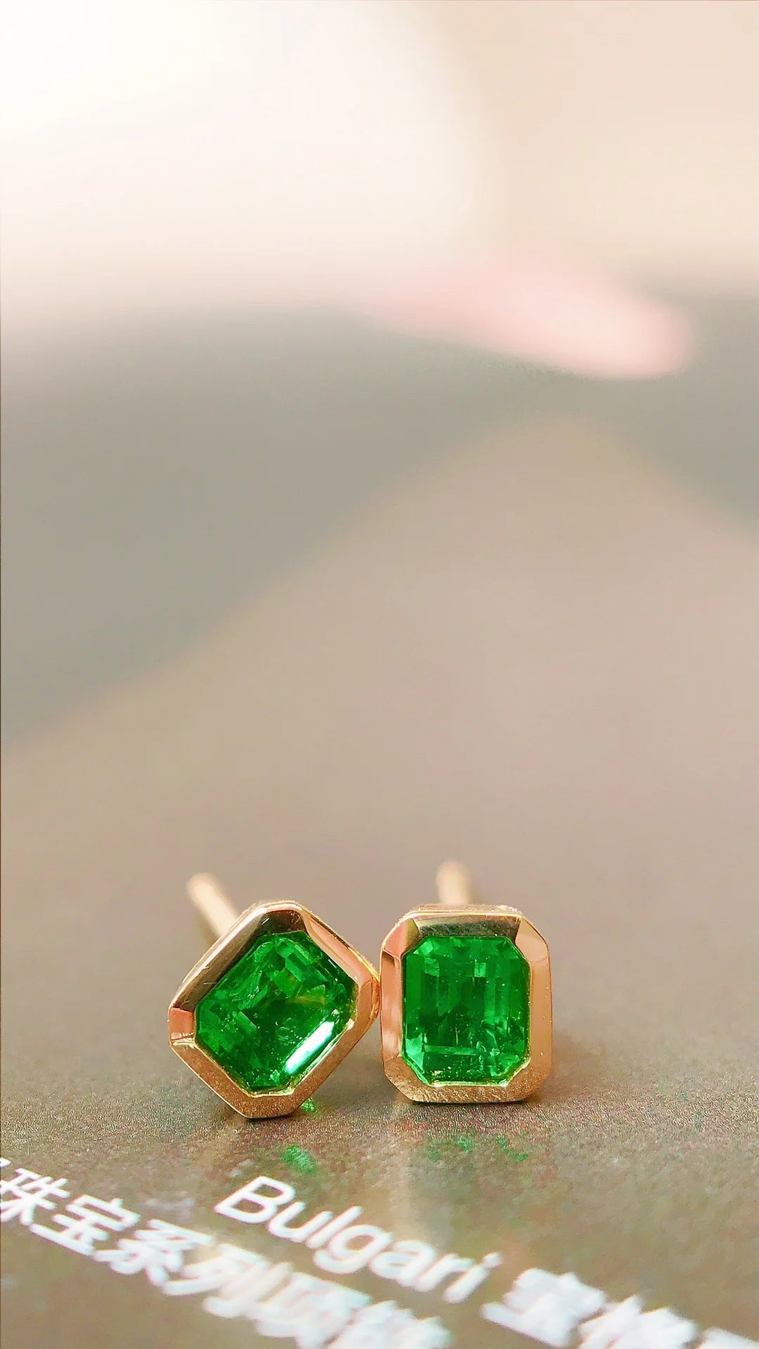 Earrings 18K Gold 0.34ct Green Emerald Diamonds Stud Female's Fine