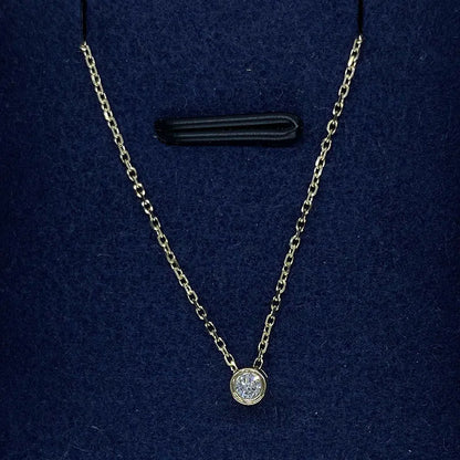 Necklace 14K Yellow Gold 0.05ct DEF VS-VVS Round Lab Diamond Bezel Female's