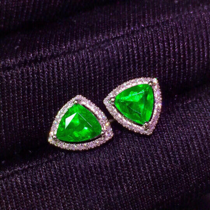 Earrings 18K Gold 1.2ct Green Emerald Gemstones Stud Female's Holiday