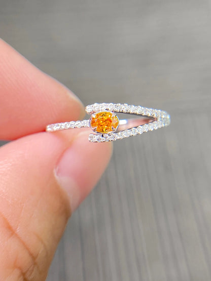 Ring 18K Gold 0.15ct Orangy Yellow Diamonds Wedding Female's