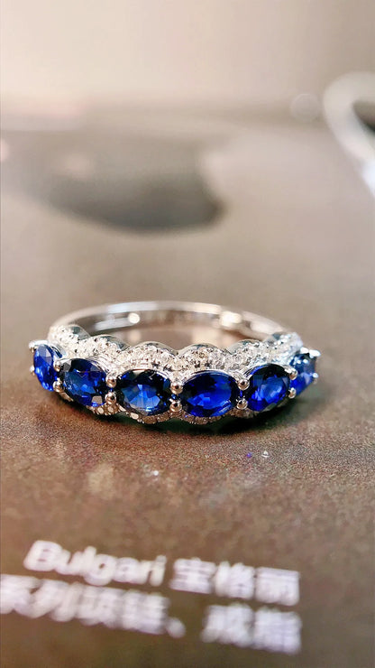 Ring 18K Gold 1.30ct Blue Sapphire Gemstone Diamonds Female Fine