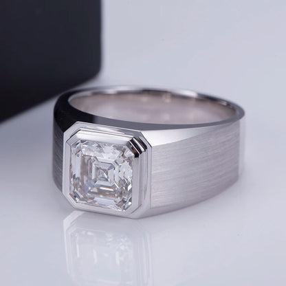 Ring 18K White Gold 2CT Lab Diamond Asscher Cut for Men US SIZE 8