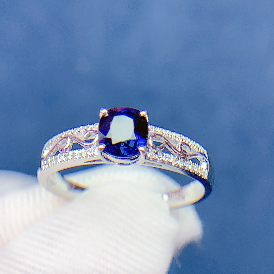 Ring 18K Gold 1.0ct Blue Sapphire Gemstones Diamonds Female