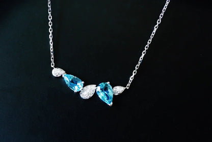 Necklace 18K Gold 1.11ct Blue Aquamarine Pendants Female's