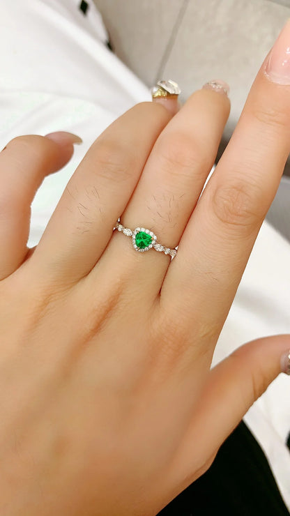 Ring 18K Gold 0.28ct Vivid Green Emerald Gemstones Diamonds Female's