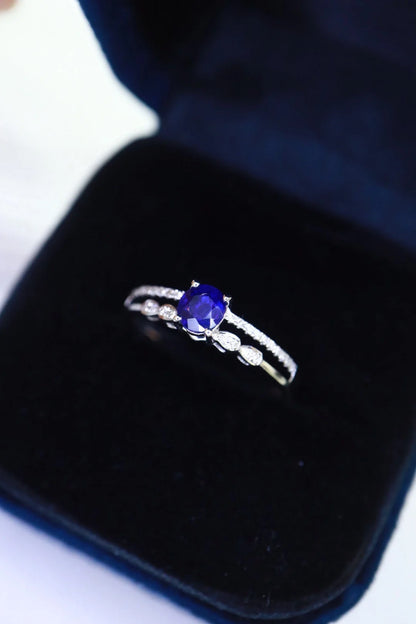 Ring 18K Gold 0.52ct Royal Blue Sapphire Diamonds Female's