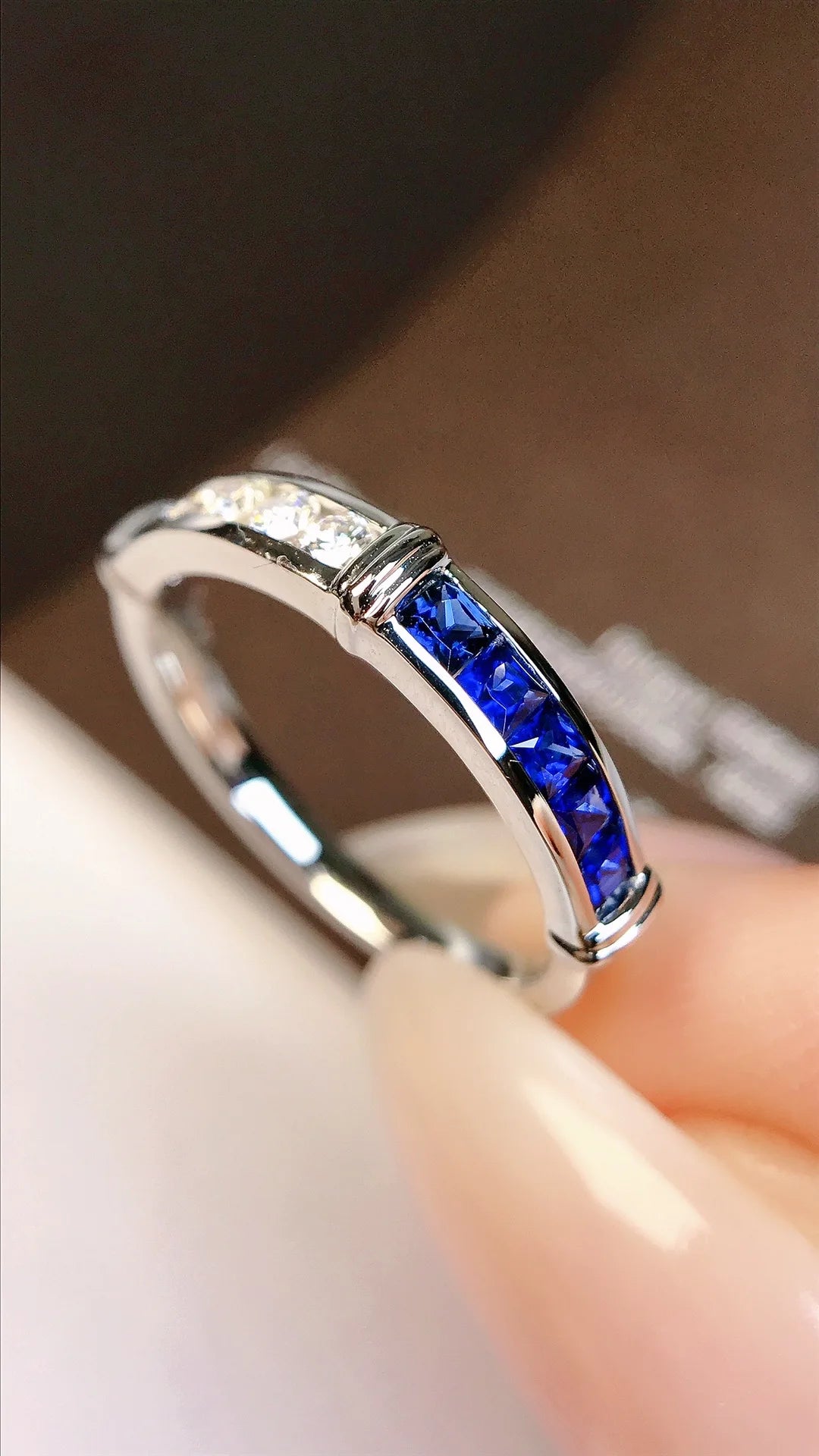 Ring 18K Gold 0.41ct Blue Sapphire Gemstone Diamonds Female's