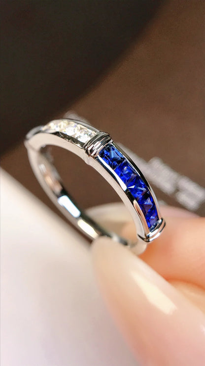 Ring 18K Gold 0.41ct Blue Sapphire Gemstone Diamonds Female's