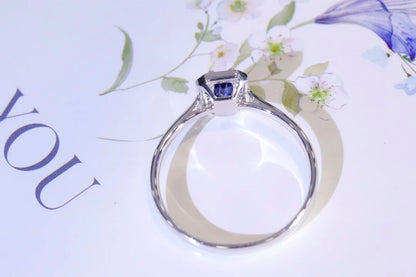 Ring 18K Gold 0.31ct Blue Sapphire Gemstones Diamonds Female