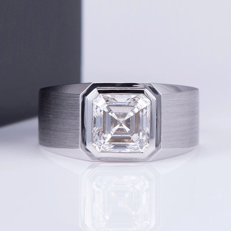 Ring 18K White Gold 2CT Lab Diamond Asscher Cut for Men US SIZE 8