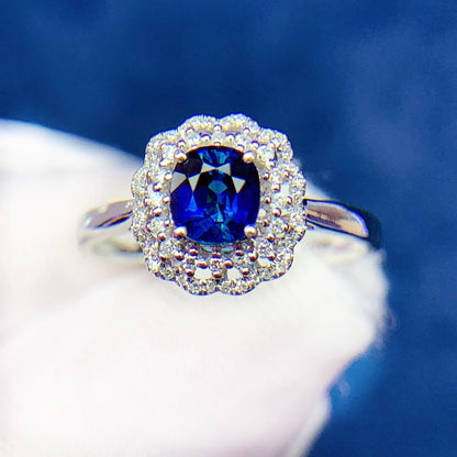 Ring 18K Gold 1.0ct Royal Blue Sapphire Gemstones Diamonds Female