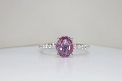 Ring 18K White Gold 1.23ct Orangy Pink Sapphire Gemstones Diamonds Female Fine Jewelry