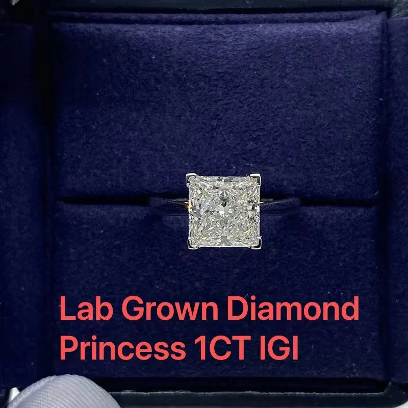 Ring 14K White Gold 1ct DE VS-VVS Princess Lab Diamond Female