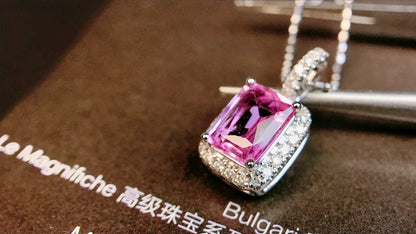 Pendant 18K White Gold 1.17ct Pink Sapphire Gemstones Necklace for Women