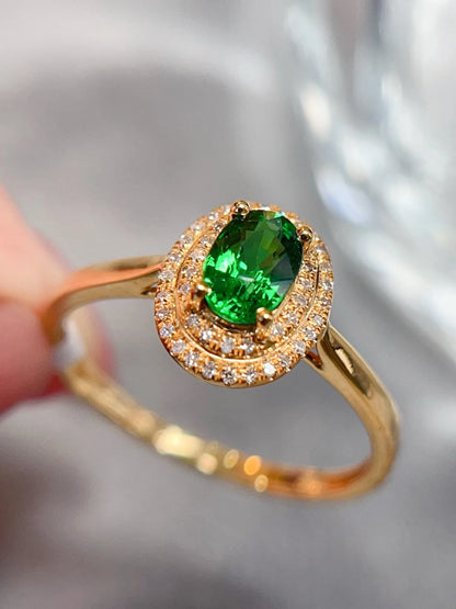 Ring 18K Gold 0.8ct Tsavorite Gemstones Diamonds Female Wedding