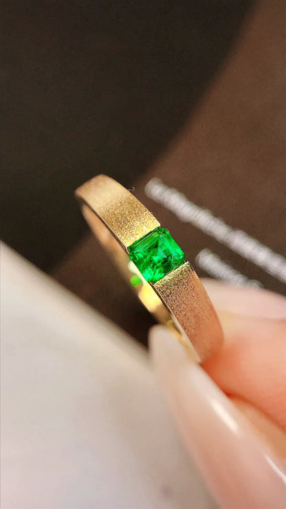 Ring 18K Gold 0.24ct Green Emerald Gemstones Male's