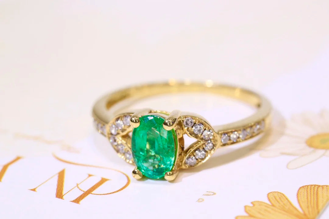 Ring 18K Gold 0.438ct Green Emerald Gemstones Male's