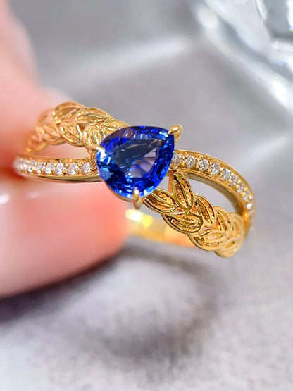 Ring 18K Gold 0.75ct Cornflower Blue Sapphire Diamonds Female's