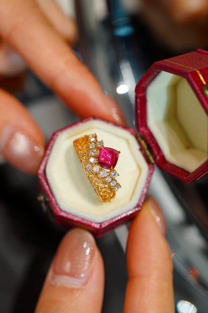 Ring 18K Gold 1.00ct Red Tourmaline Gemstone Female's