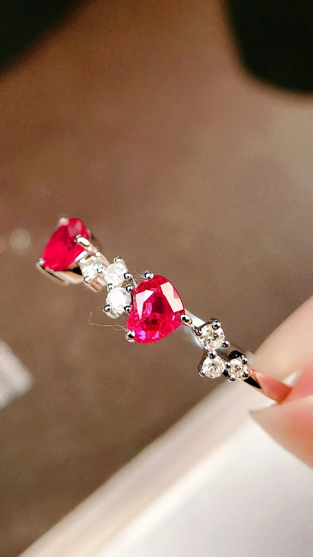 Ring 18K Gold 0.53ct Red Ruby Diamonds Anniversary Female's