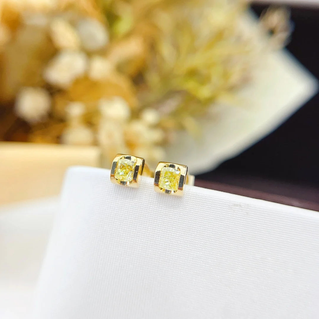 Earrings 18K White Gold 0.32ct Yellow Diamonds Stud Female's Fine