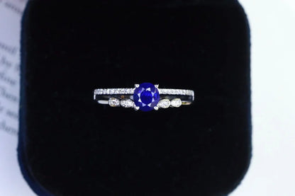 Ring 18K Gold 0.52ct Royal Blue Sapphire Diamonds Female's